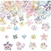 FASHEWELRY 45Pcs Transparent Acrylic Flower Bead Caps Mini Mixed Petal Loose Beads 9 Colors Floral Blossom Spacer Loose Beads for Jewelry Making DIY Craft