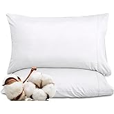 Royale Linens 300 Thread Count 100% Long Staple Combed Cotton Pillowcases Set Of 2 - Ultra Soft - Standard Bed Pillow Cover - 20"x26" - Breathable, Cool & Crisp Percale White Pillow Cases (Std, White)