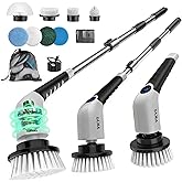 YKYI Electric Spin Scrubber-Cordless Power Scrubber with 8 Brush Heads, 3 Speeds & Adjustable Long Handle, IPX7 Waterproof Sh
