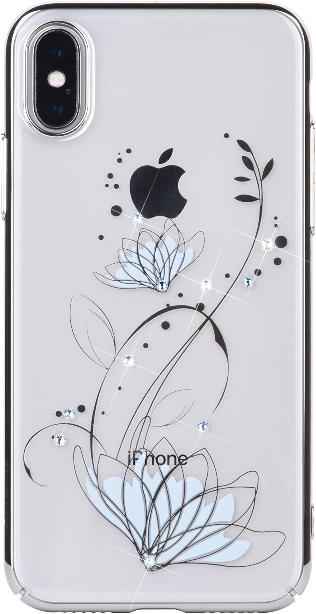 iPhone X Case with Swarovski Crystals | Premium PC Material | Shock Resistance | Slim & Transparent | Wireless Charger Compatible | Ideal for Women, Girls | Crystal Lotus Cover | 5.8 inch (Silver)