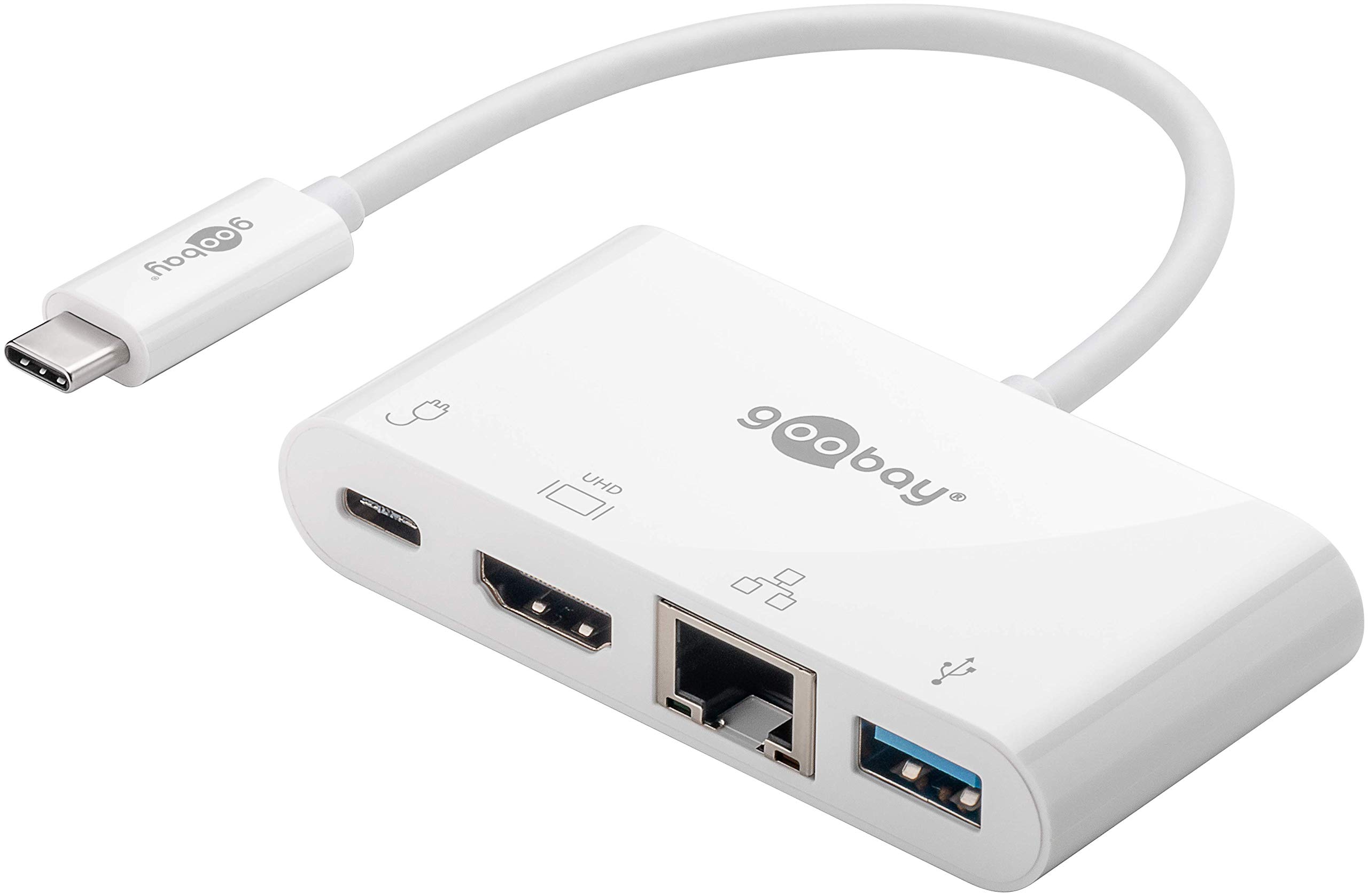Goobay 62105 USB-C Multiport Adapter, HDMI + Ethernet, PD, White