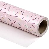 WRAPAHOLIC 30 Inch Pink Wrapping Paper Roll - Pink Color with Colorful Line Segment Print for Birthday, Holiday, Wedding, Baby Shower Wrap - 30 inch x 33 feet