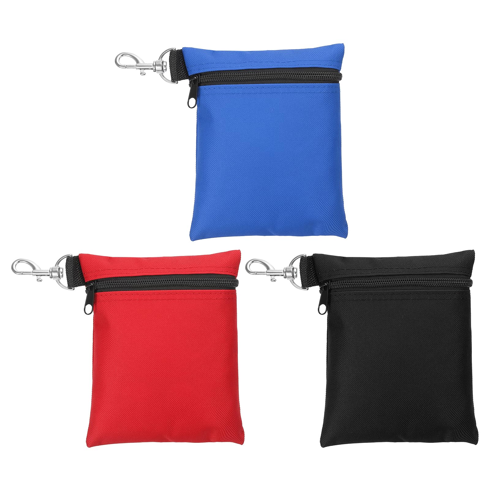 PATIKIL Zipper Golf Tee Pouch 6.7 x 5.5 Inch, 3 Pack Valuables Golf Tee Bag Golf Bag Accessories with Clip for Men Women Storage, Blue/Red/Black