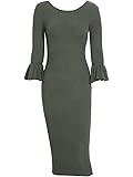 Simplee Women's 3/4 Sleeve Bodycon Sweater Dress Winter Warm Knitted Midi Dress