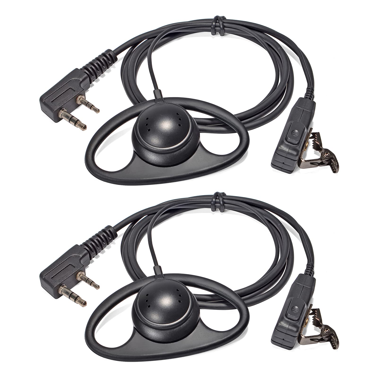 HYSHIKRA D-Shape Walkie Talkie Earpiece with Mic Headset Compatible with Baofeng UV-5R UV-5RA 888S Kenwood HYT 2 Pin Two Way Radio (2 Pack)