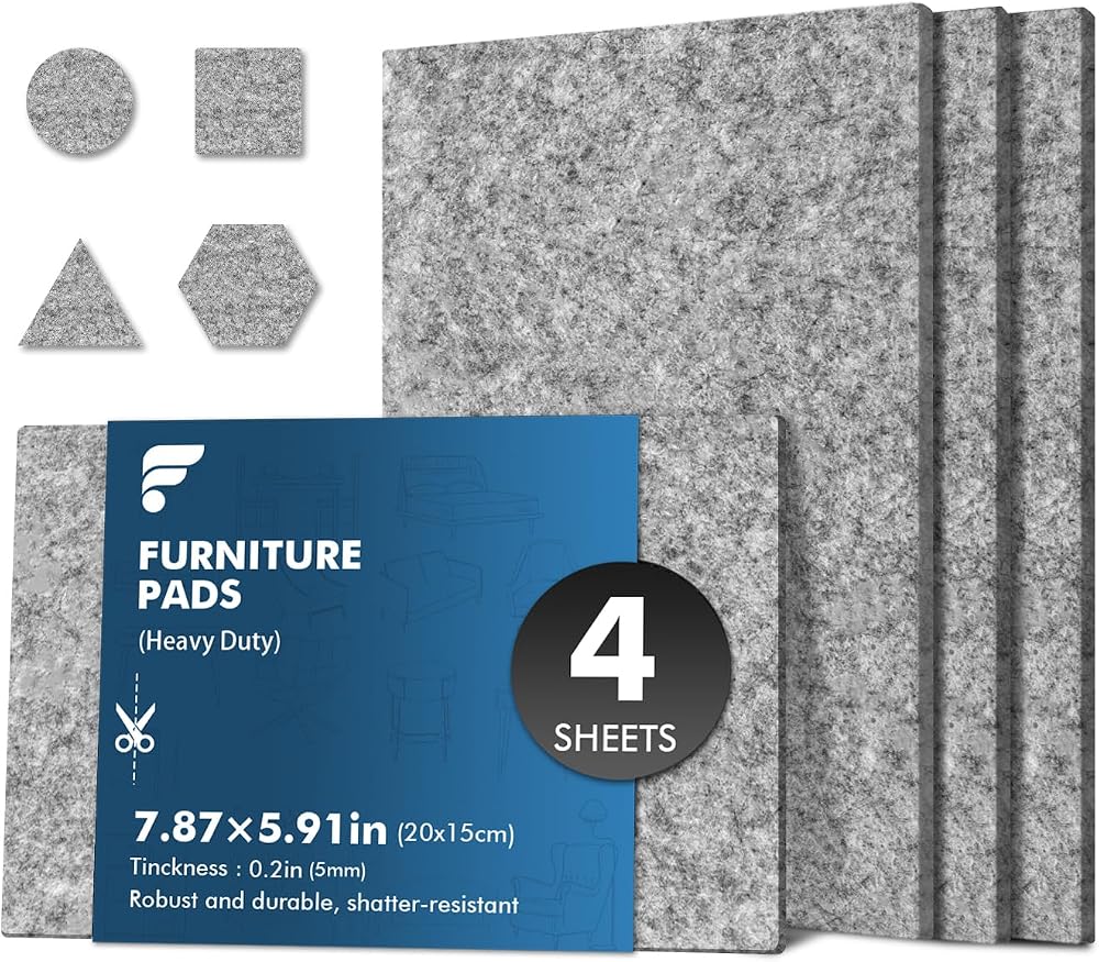 shinfly 4 Sheets Furniture Pads 7.87x5.91in Heavy Duty Grey Felt