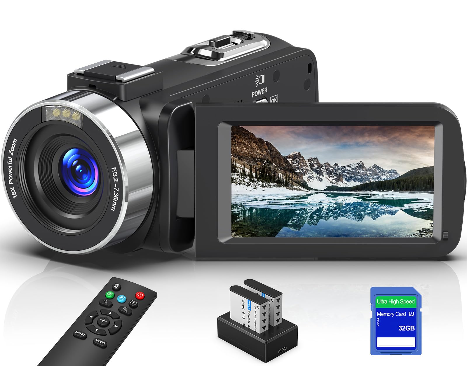 8K Camcorder With 64MP & 18X Zoom - YouTube Vlogging Camera, IR Night Vision, Touch Screen, Includes 32GB SD Card