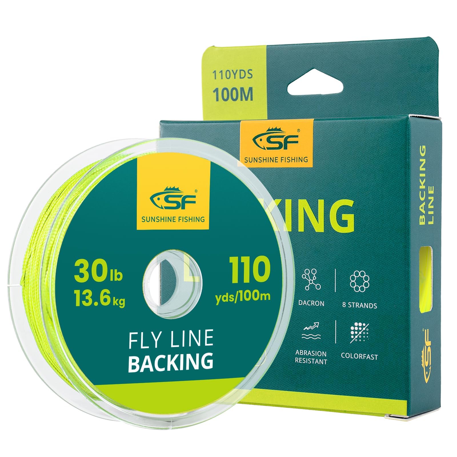SF Braided Fly Fishing Trout Line Backing Line 30LB 100m/108yds Flour Yellow-N — image 1