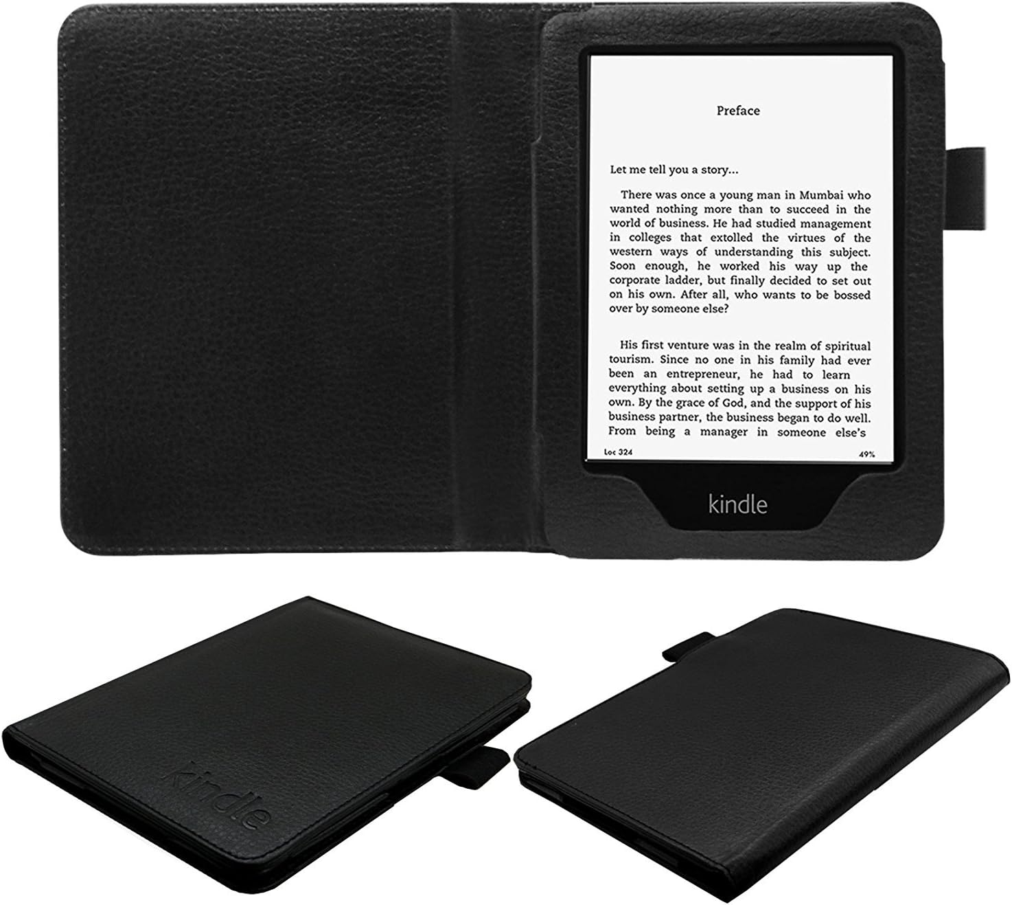 Rich Case Flip Tablet Pu Leather Book Cover For Kindle E-Reader 6" Paperwhite - Black