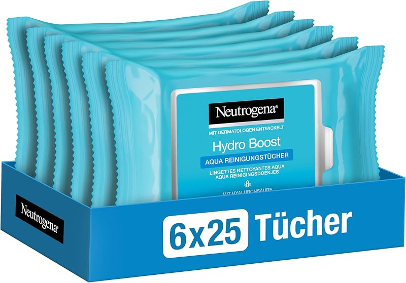 Neutrogena Hydro Boost Aqua Cleansing Wipes 6x25ml Hyaluronic Acid Moisturiser