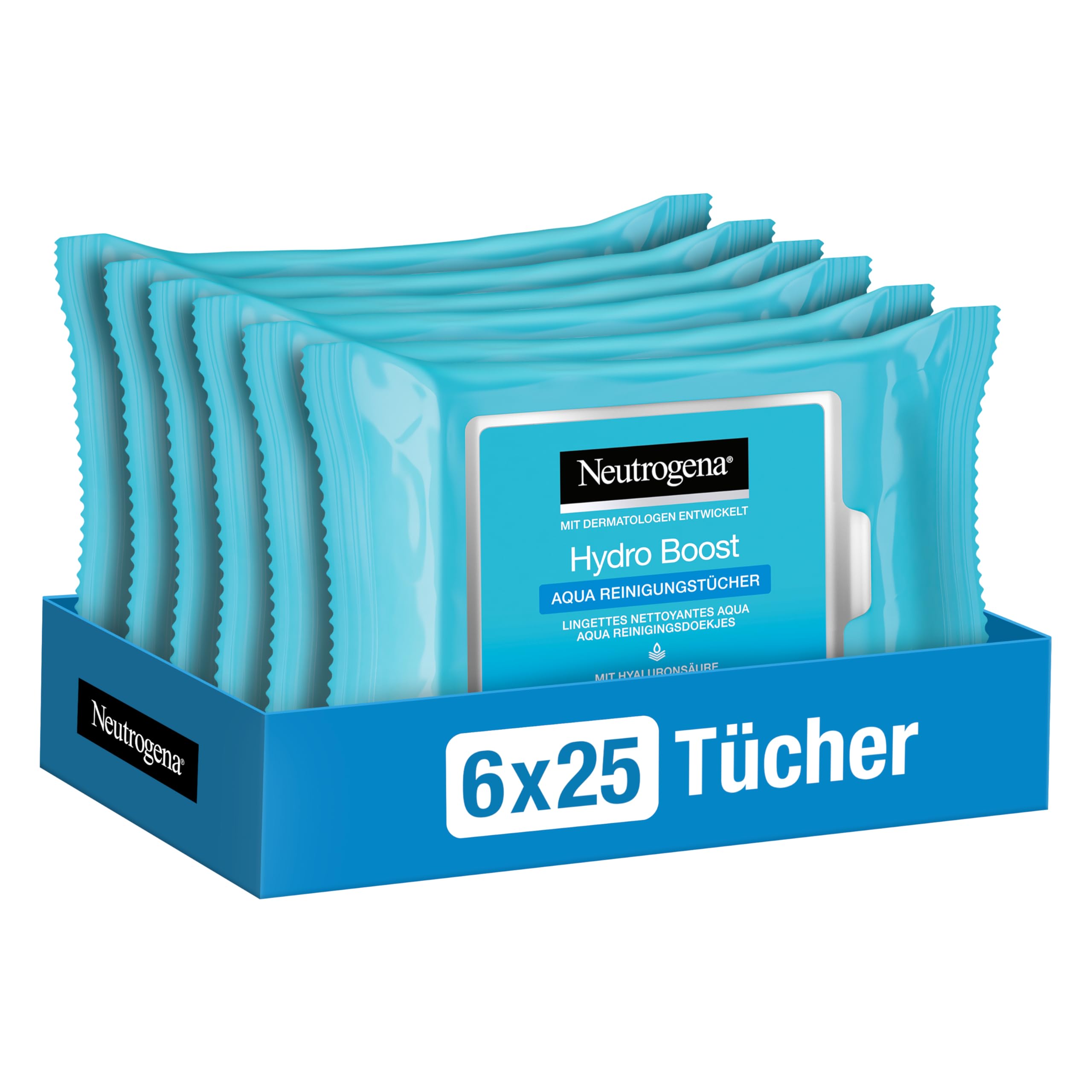 Neutrogena Hydro Boost Aqua Cleansing Wipes/With Neutrogena Cleansing Technology, Hyaluronic Acid and Moisturiser / 25 ml (Pack of 6)