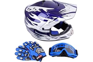 Sange DOT Youth Kids Offroad Helmet Motocross Helmet Dirt Bike ATV Motorcycle Helmet Gloves Goggles Compliant with FMVSS 218(Blue, Medium)
