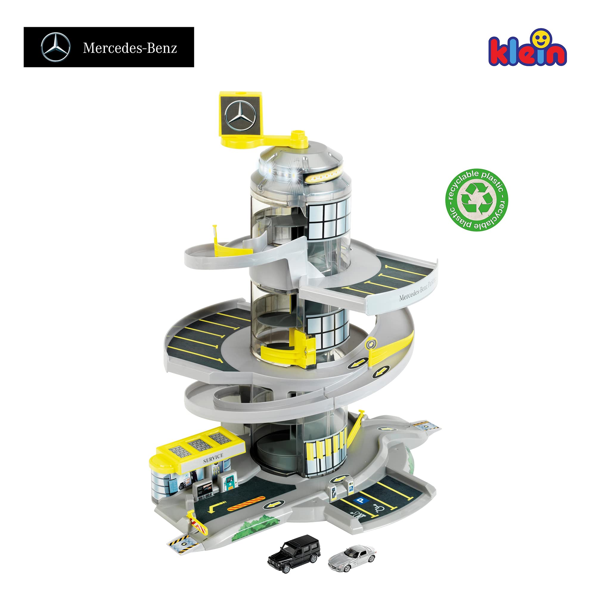 Mercedes-Benz: Electric Car Park - Theo Klein, Electronic Parking Garage with Helix Elevator, Light & Sound, Includes 2 Toy Cars, Departure Ramp with Switches, Officially Licensed, Ages 3+