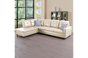 SumKea L-Shaped Sectional Sofa Set 5-Seat Luxurious Faux Leather Couches for Living Room, Left Facing Chaise with Pillows, Space-Saving Design, Latte