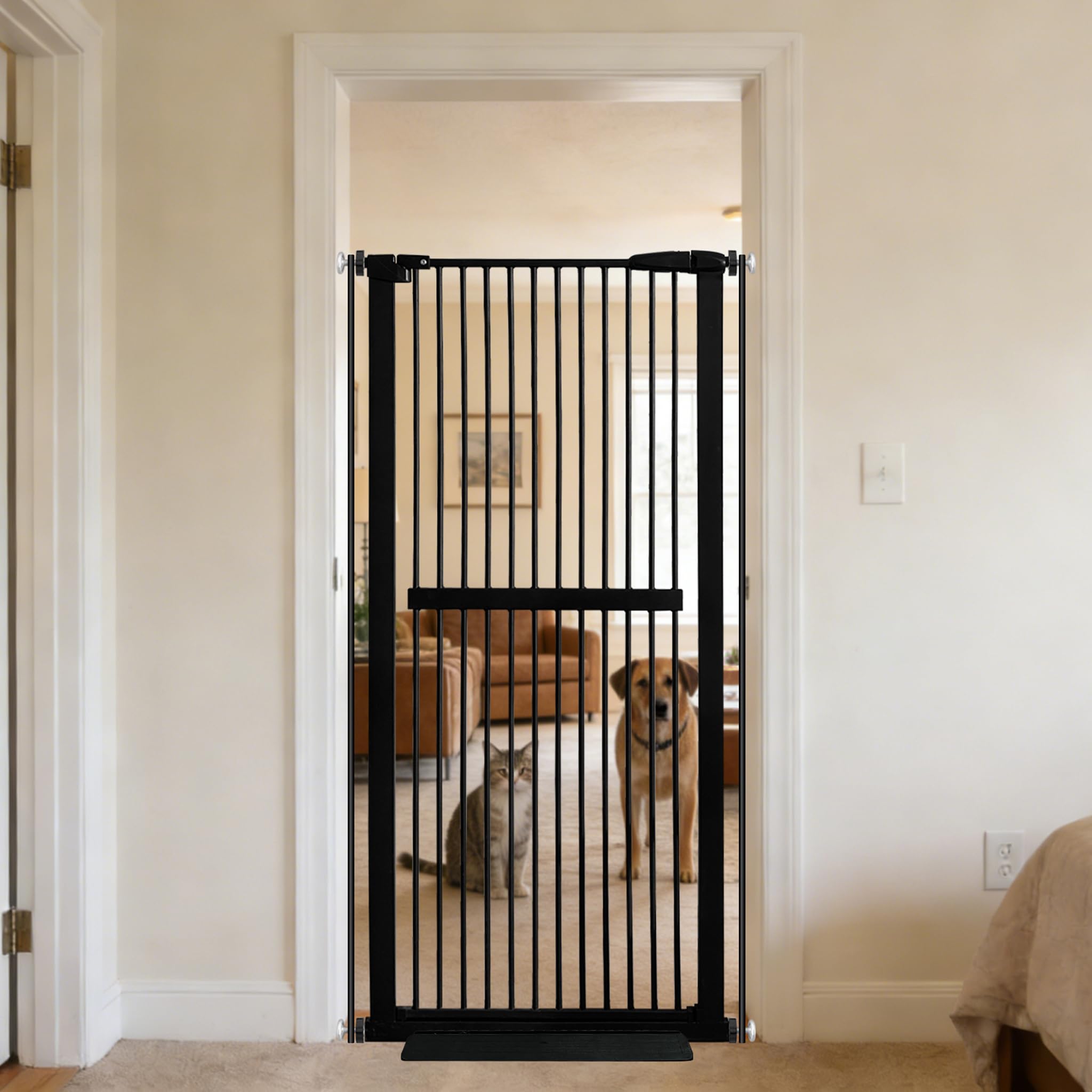Photo 1 of Lumizone Extra Tall Cat Gate 61.02" High Pressure Mounted Extra Wide 30.12"-34.05" (17Sizes) 1.37" Gap No Drilling Auto-Close Tall Pet Gate for Dogs (Black, 30.12"-34.05" W)