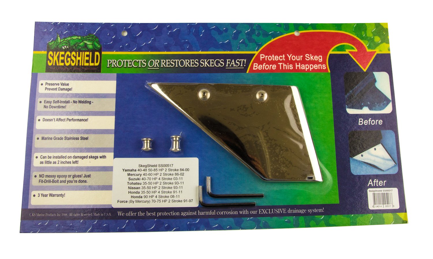 Amazon.com : SkegShield SS00517 Honda/Yamaha/Suzuki/Mercury/Nissan/Tohatsu  Outboard Skeg Guard : Boating Equipment : Sports & Outdoors