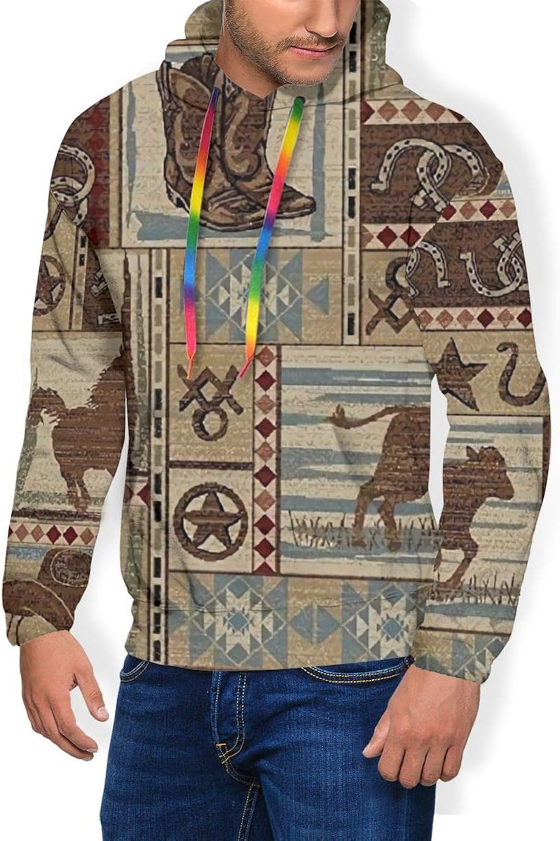 LAOLUCKY Western Rustic Country Cowboy Bullfight Mens Sweater 3D Casual