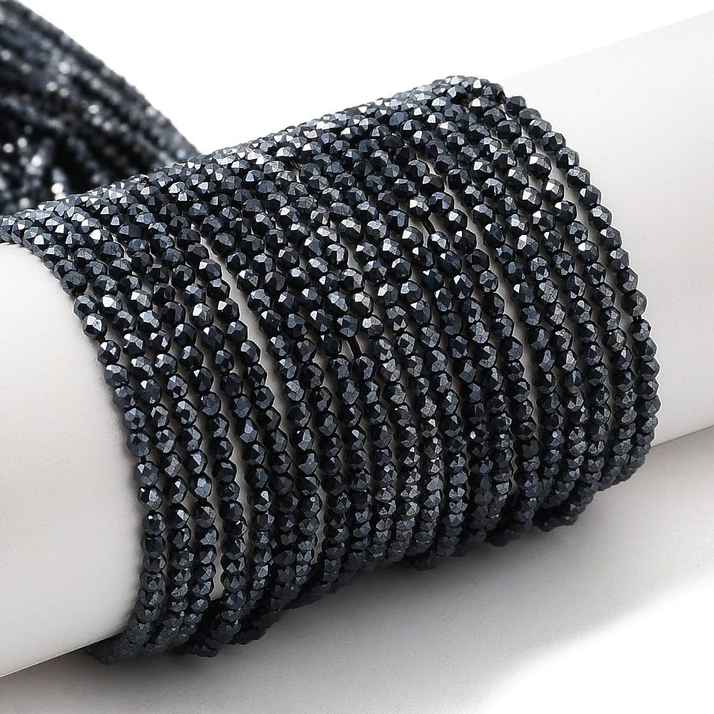 Photo 1 of 20 Strands Electroplate Crystal Glass Beads 2mm Tiny Round Glass Seed Beads Loose Spacer Full Plated for DIY Necklace Friendship Bracelet Jewelry Making, Black Plated #1