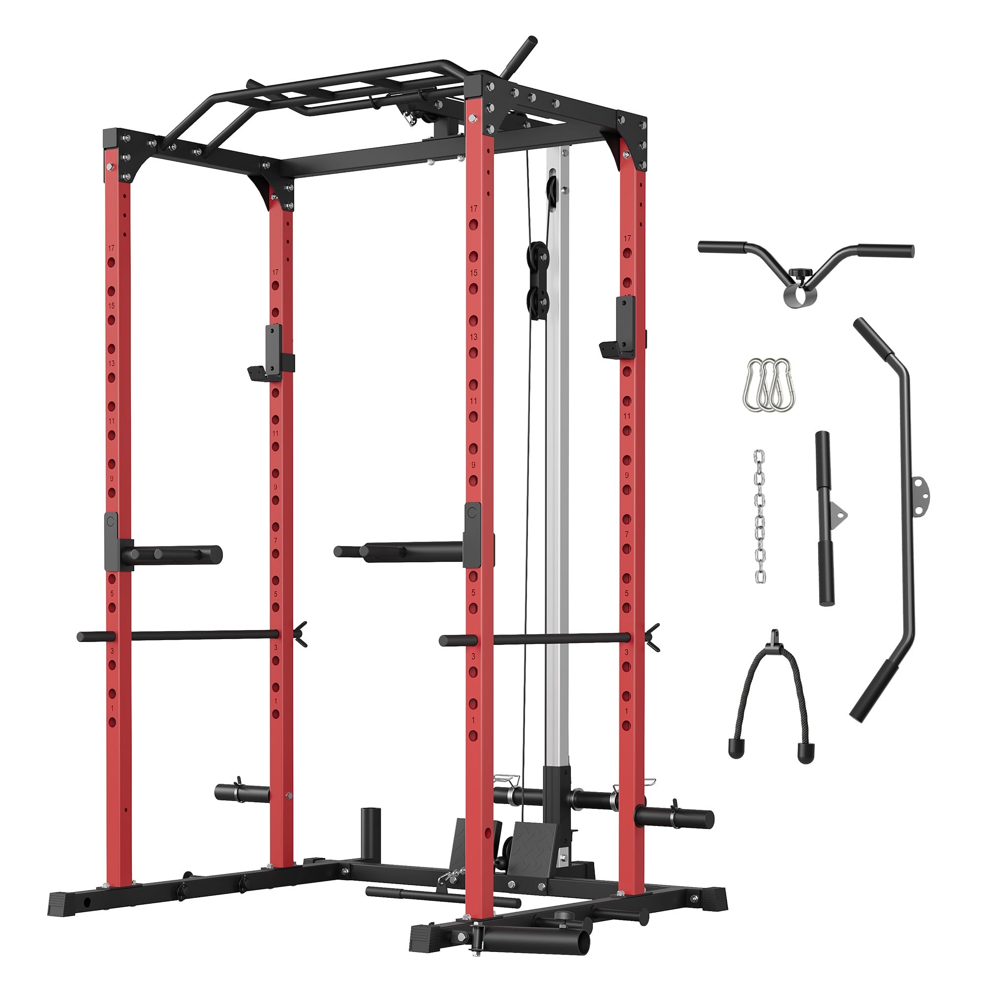 Photo 1 of (*bOX 1 OF 2, UNKOWN PARTS, FOR PARTS*)  Power Cage, 1200 LBS Multi-Function Power Rack with LAT Pulldown, Seated Row, Cable Pulley System, J-Hooks, Dip Handles, Landmine, Squat Rack with Cable Corssover, Smithe Attachment for Home Gym