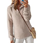 Dokotoo Women's Casual Half Zip Long Sleeve Pullover Shirts Solid Color Textured Sweatshirt Tunic Tops