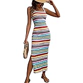 PRETTYGARDEN Tank Dress for Women 2026 Summer Casual Striped Maxi Dresses Fitted Square Neck Beach Vacation Bohemian Sundress
