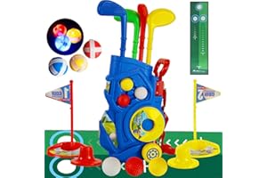 OCEANWINGS Toddler Golf Set,Upgraded Kids Golf Clubs with Putting Mat Shoulder Strap,Indoor Outdoor Sports Golf Toys with 4 Clubs, 6 Balls(3 Glow Balls), 2 Practice Holes,Toys Gift for Boys 3 4 5+ Years Old