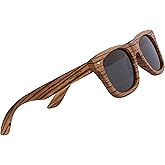 Woodies Polarized All-Wood Zebra Wood Sunglasses for Men and Women | Dark Lenses and Real Wooden Frame | 100% UVA/UVB Ray Protection