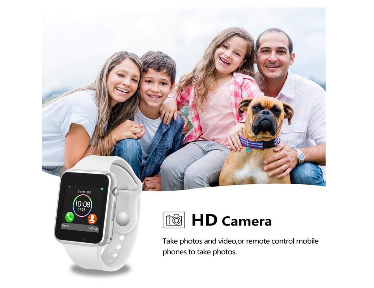 Smart watch android,HongTu Bluetooth Smart Watch TouchScreen with Camera Pedometer SIM TF Card Slot for LG XiaoMi HuaWei Samsung IOS for Mens Women(white）