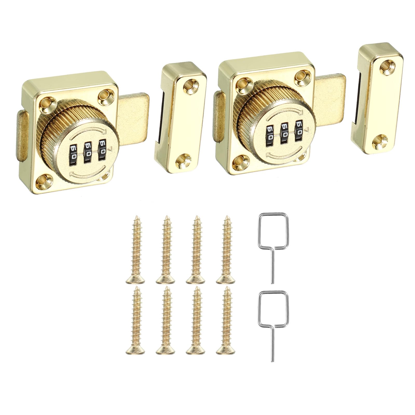 PATIKIL Combination Cabinet Latch, 2 Pack Zinc Alloy Keyless Drawer Lock 3-Digit Password Cabinet Lock Safety Lock for One-Way Door Cupboard, Gold