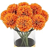Blooming Paradise 10Pcs Artificial Fake Flower Plants Silk Chrysanthemum Ball Hydrangea Arrangements Wedding Bouquets Decor Home Kitchen Garden Party Table Floral Centerpieces DIY (Orange)