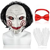 SHUASLE Adult Halloween Horror Mask Movie Full Head Latex Mask | Realistic Full Head Latex Mask with Hair includes Red Bow Tie and Gloves for Halloween Cosplay Props