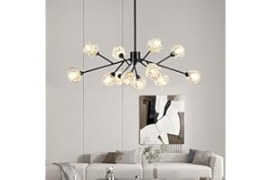 Weesalife Sputnik Chandeliers for Dining Room Light Fixture, Modern Crystal Chandeliers, 12 Lights Black Chandelier for Living Room Bedroom, Dining Room Chandelier Over Table, Kitchen Light Fixtures