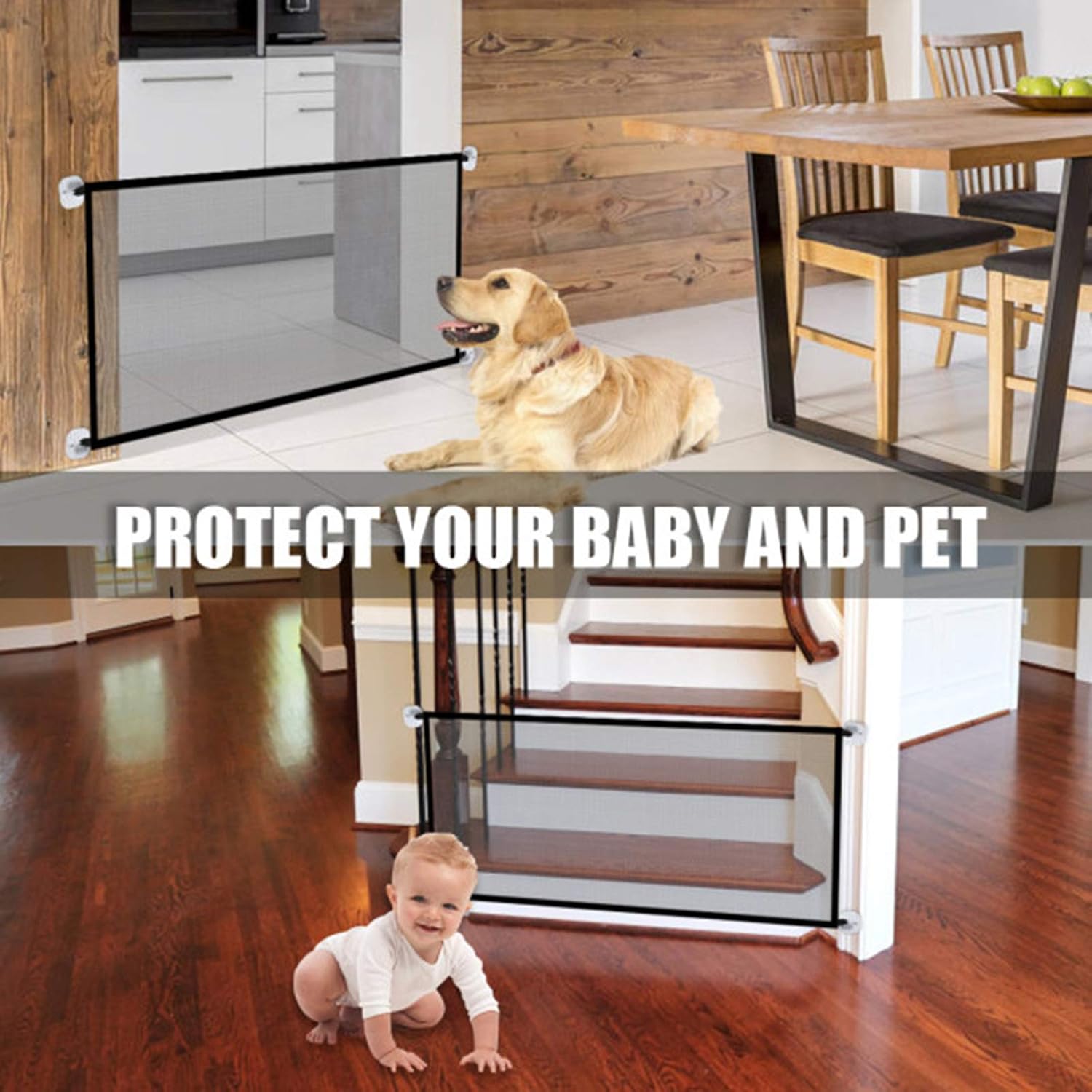 43.3"x28.3"Black Portable Mesh Folding Safety Fence Baby Gate，Magic Pet Gate for The House Providing a Safe Enclosure to Play and Rest, Dog Gate Isolated Gauze Indoor and Outdoor Safety Gate : Baby