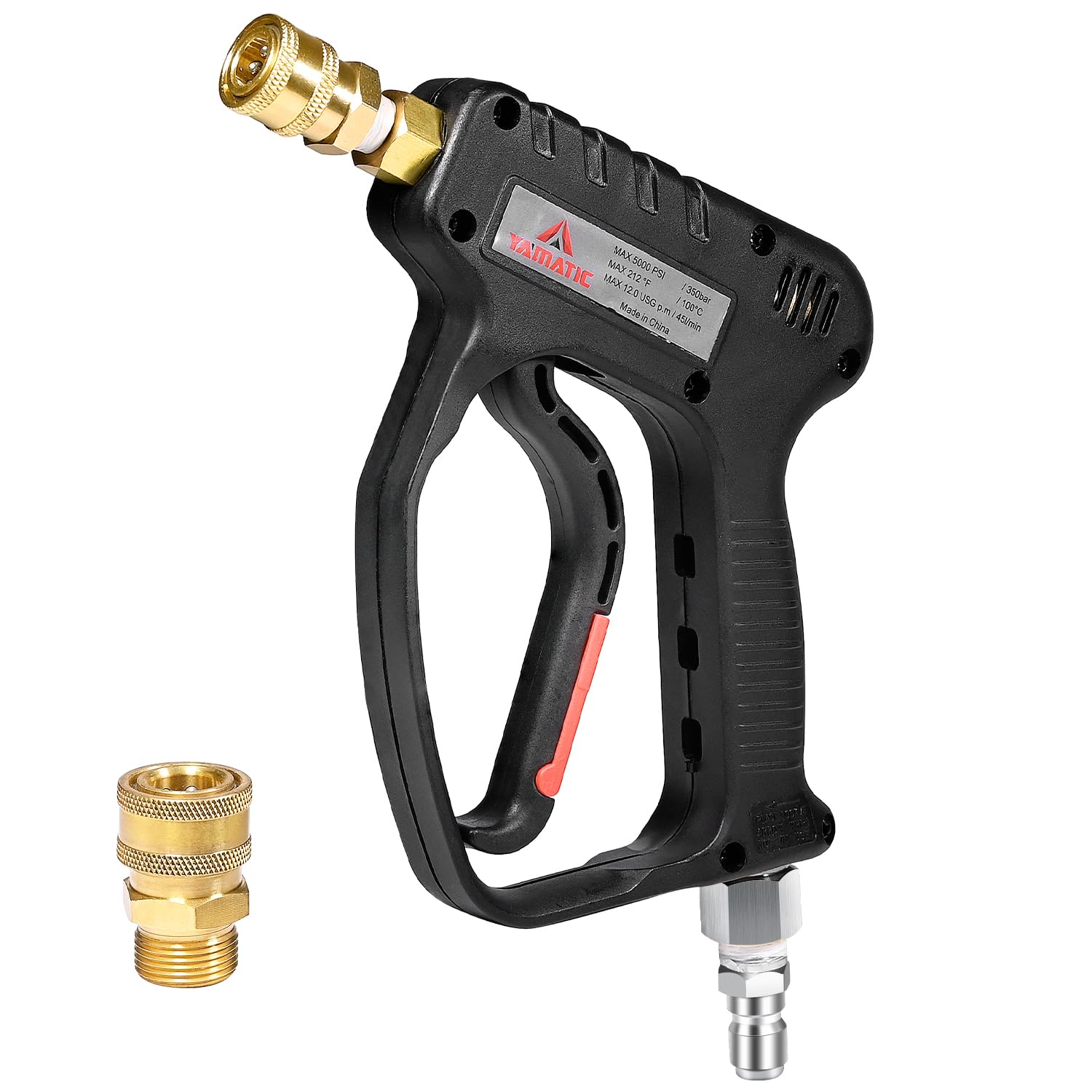 Photo 1 of YAMATIC Pressure Washer Short Gun 5000 PSI - Stainless Steel 3/8" Swivel Plug & M22-14mm Coupler, Power Washer Stubby Trigger Handle with 1/4" Quick Connect for Foam Cannon Car Wash