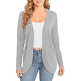 EXCHIC Women's Long Sleeve Lightweight Knit Sweater Cardigan Curved Hem Open Front Cardigans with Pockets