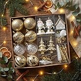 Valery Madelyn Christmas Tree Decorations, 40ct White and Gold Shatterproof Christmas Tree Ornaments Set Bulk, Elegant Hanging Ball Ornaments
