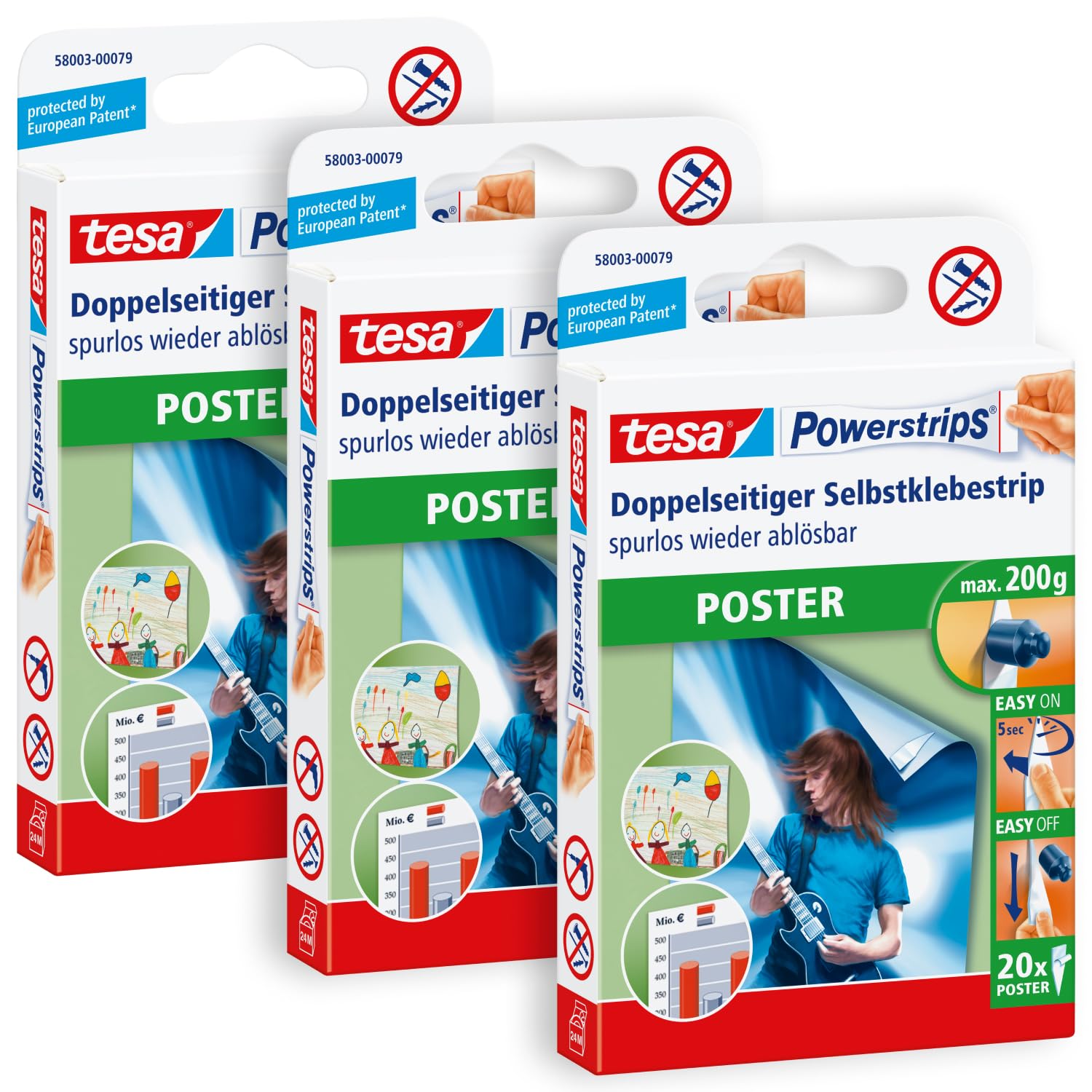 tesa Powerstrips Poster Strips 60-pack a...