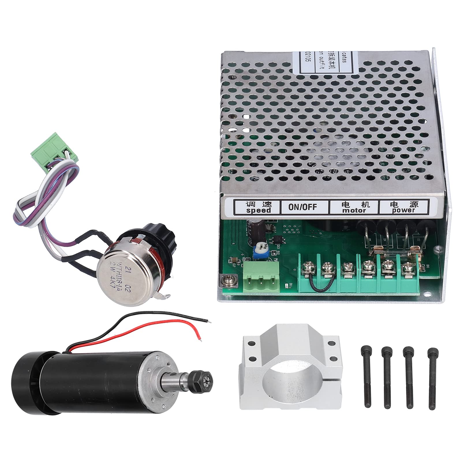 500W CNC Spindle Motor Kit, 500W, ER11, 12-100VDC, 12000RPM, Brushed, Air Cooled Spindle Motor+Governor+52mm Clamp for DIY Engraving Milling