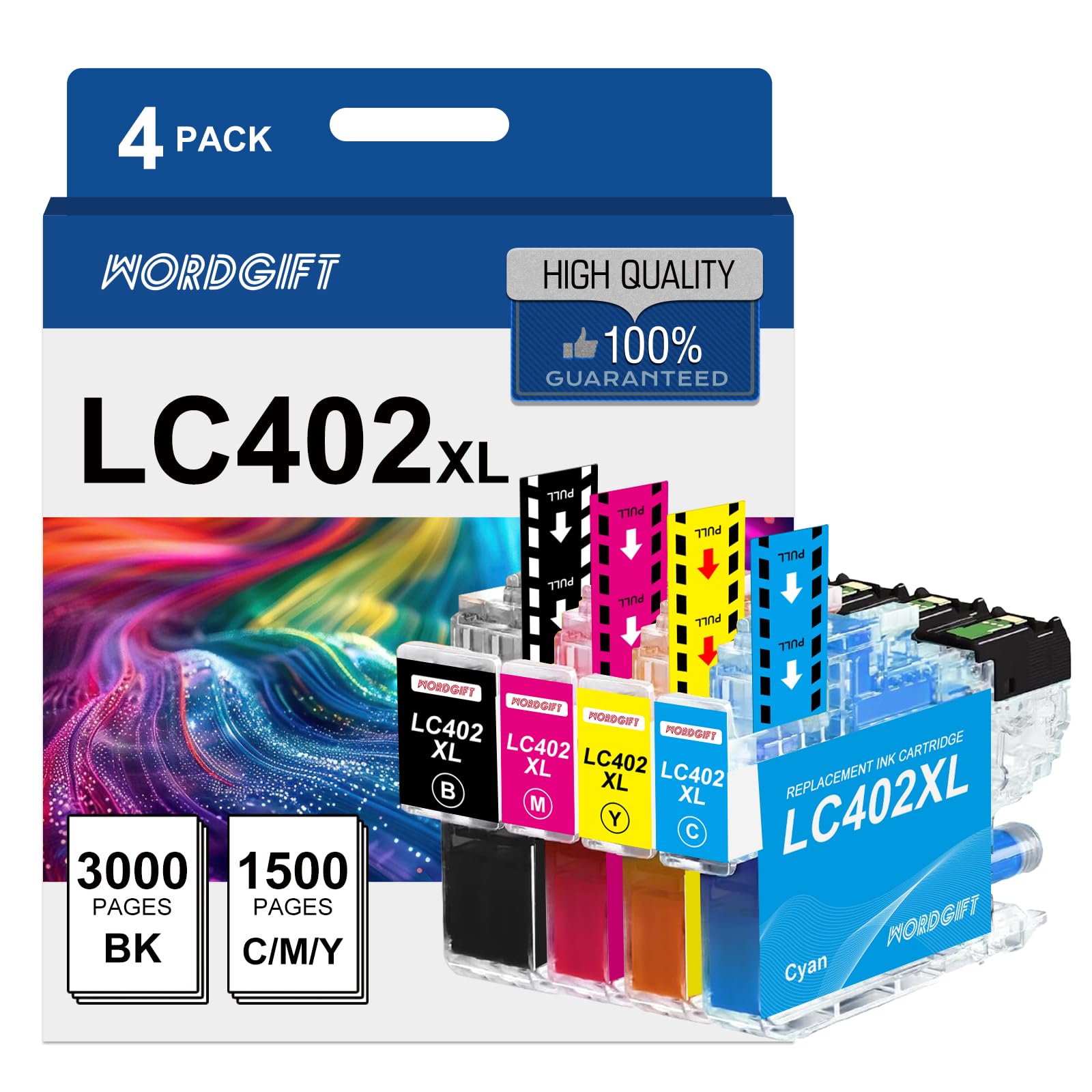 Photo 1 of WORDGIFT Compatible LC402XL Ink Cartridges Replacement for Brother LC402 LC402 XL, for Brother MFC-J5340DW, MFC-J6540DW, MFC-J6940DW Printers, 4-Pack (BK/Y/M/C)