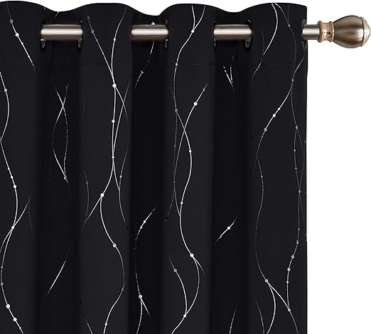 Amazon Com Deconovo Patterned Blackout Curtains Wave Line With