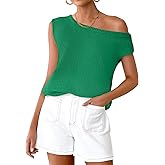 ZESICA Women's Summer Off The Shoulder Knit Tops 2026 Casual Short Sleeve Oversized Shirt