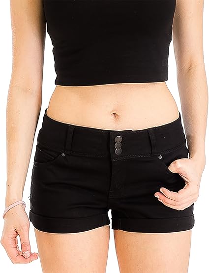 ladies black denim shorts