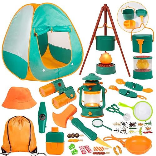 Meland Kids Camping Set with Tent - Toddler Toys for Boys with Campfire, Camping Toys for Kids Indoor Outdoor Pretend Play, Gift Idea for Boys Age 3,4,5,6 Year Old Birthday Christmas (Green)