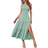 MEROKEETY Women's 2026 Summer Sleeveless Midi Dress One Shoulder Knot Smocked Split Formal Cocktail Wedding Guest Dresses