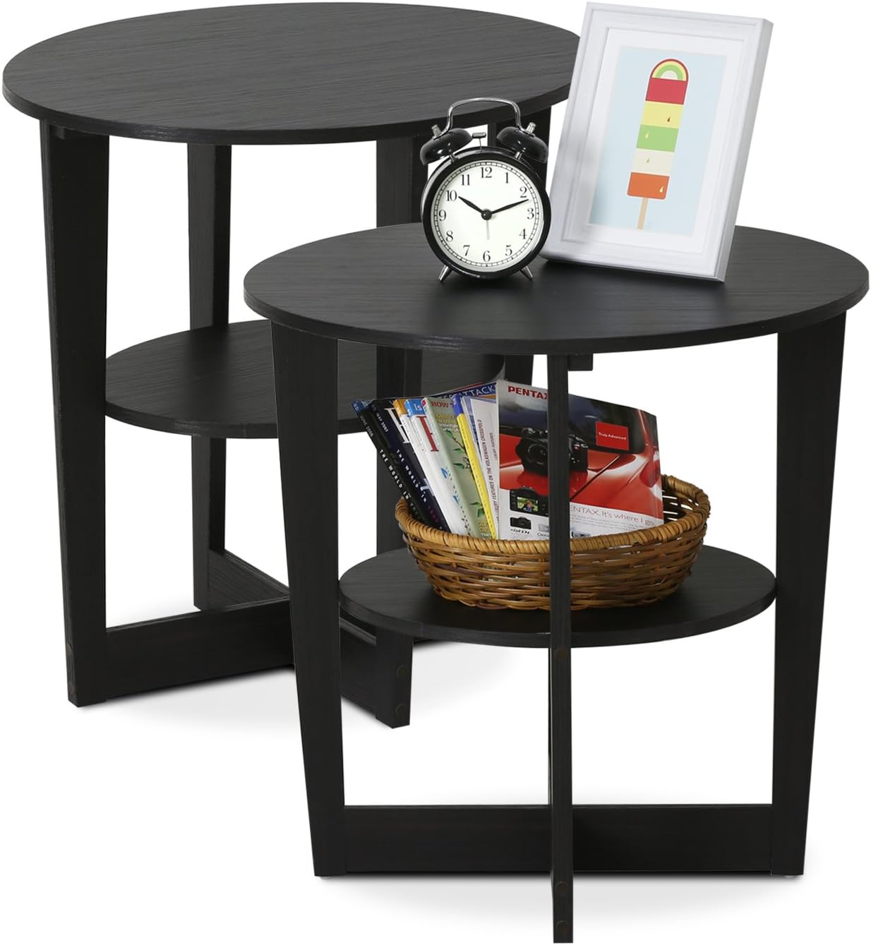 FURINNO End Table, Two, Walnut: Furniture & Decor