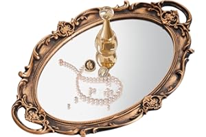 XPXKJ Vintage Gold Mirror Tray Vanity Tray for Dresser Perfume Storage Decorative Mirrored Glass Tray Coquette Room Decor, Bedroom, Bathroom Oval Antique Serving Makeup Organizer