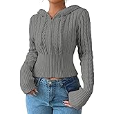 SOLY HUX Women's Crop Cardigan Sweater Cable Knit Zip Up Hoodies Long Sleeve Fall Jacket Y2k Outerwear