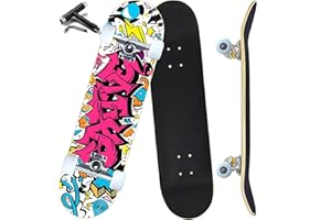 ANYFUN Pro Complete Skateboards for Beginners Girls Boys Kids Youths Teens Adults 31"x8" Skate Boards 7 Layers Canadian Maple
