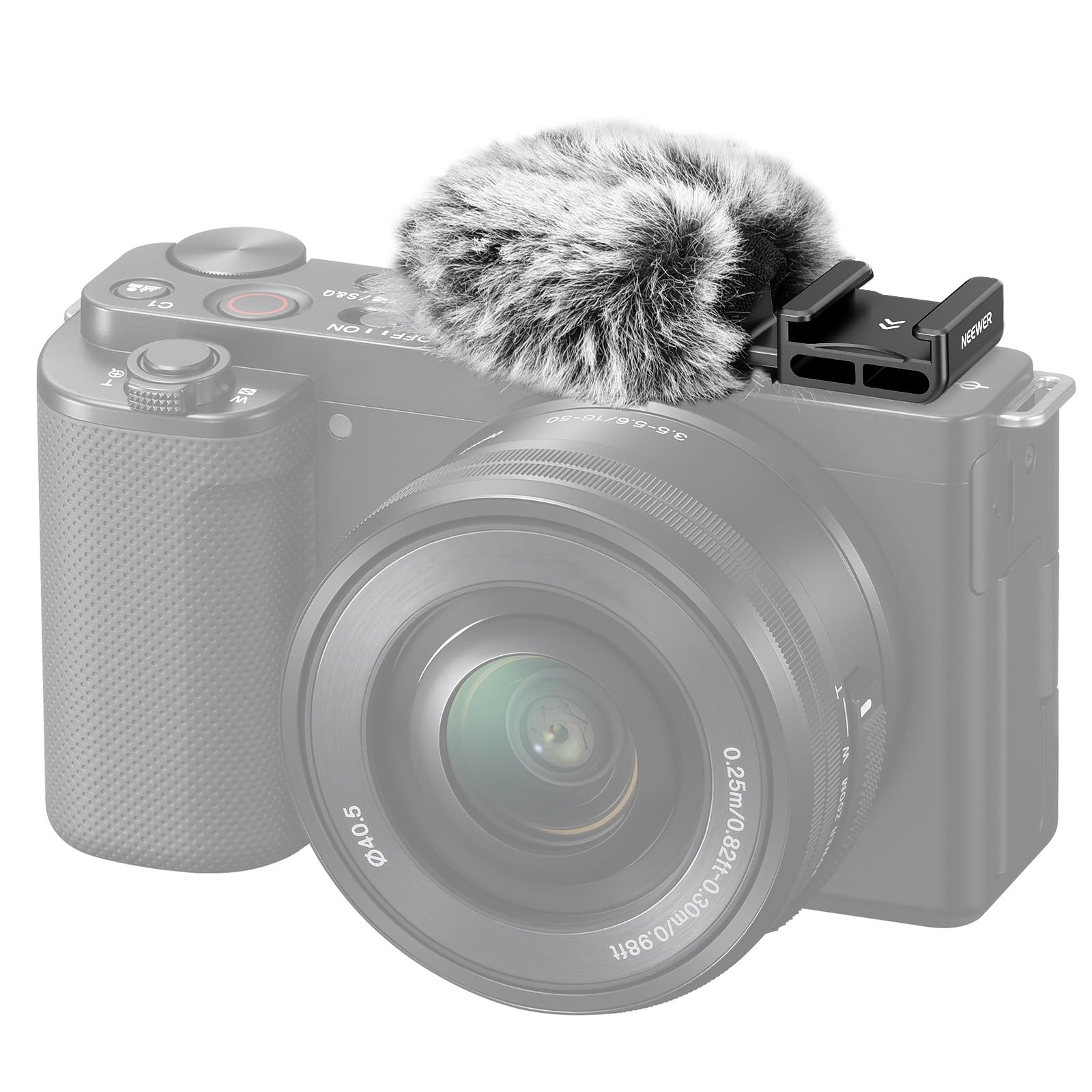 Photo 1 of Neewer Cold Shoe Wind Muff for ZV Series Vlog Cameras, Microphone Furry Windscreen with Cold Shoe Mount Adapter Accessory Compatible with Sony ZV-1F ZV-E10 ZV-1 ZV-E1 ZV-1 II, CA133 Black