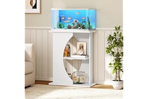 MAHANCRIS 10 Gallon Fish Tank Stand, Wooden Aquarium Stand with 3-Tier Storage Shelves, Heavy Duty Turtle Reptile Terrarium Tank Stand for Home Office, 23.6" L x 11.8" W x 29.9" H, White FTWT7601